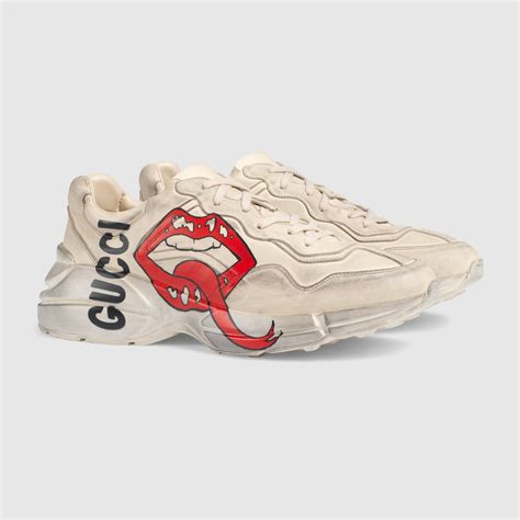 gucci rhyton sneakers mouth print on feet|Gucci rhyton sneakers price.